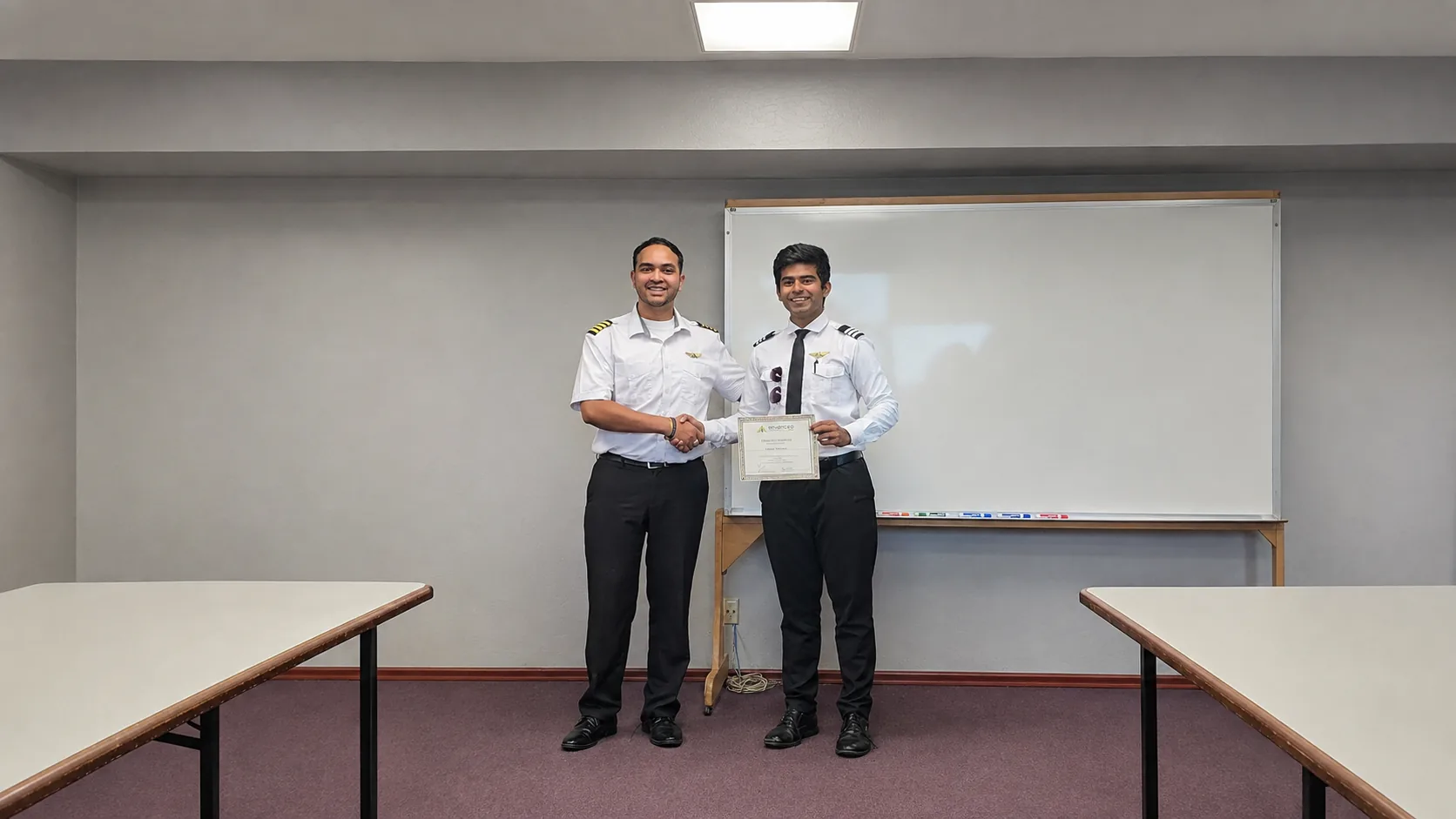 Cadet receiving a certificate from an AIAA instructor